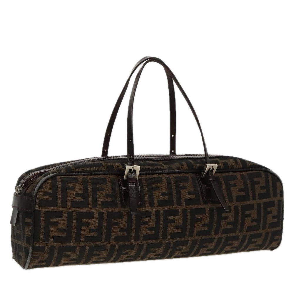 FENDI Zucca Canvas Hand Bag Brown Black Silver 95317