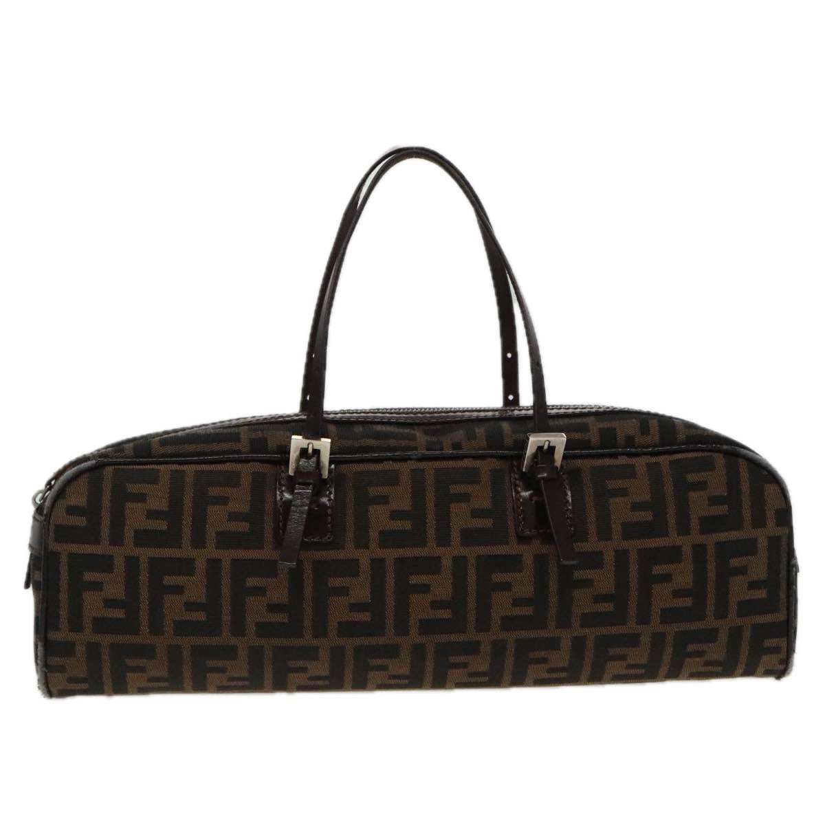 FENDI Zucca Canvas Hand Bag Brown Black Silver 95317