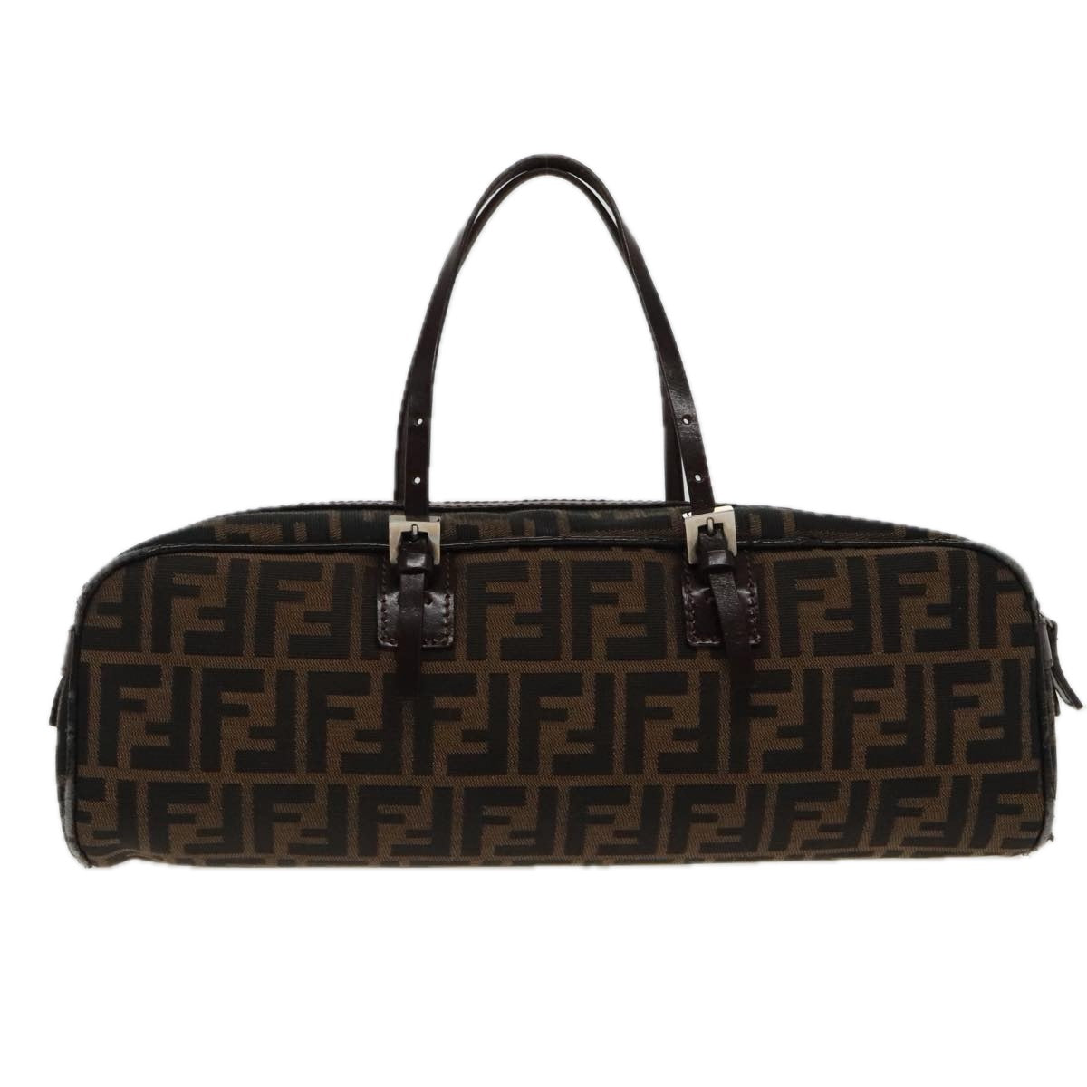 FENDI Zucca Canvas Hand Bag Brown Black Silver 95317