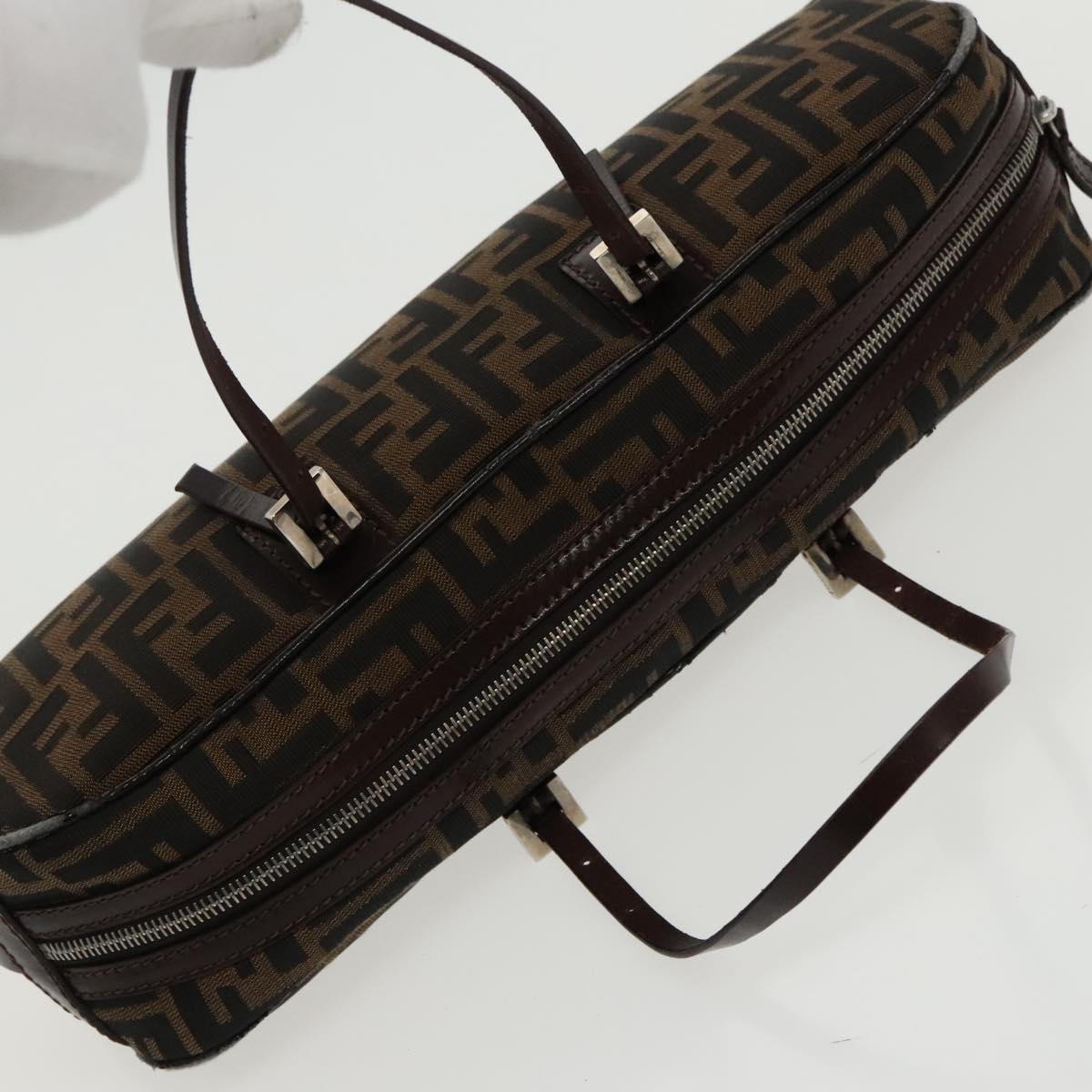FENDI Zucca Canvas Hand Bag Brown Black Silver 95317