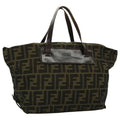 FENDI Zucca Canvas Hand Bag Brown Black Silver 95320