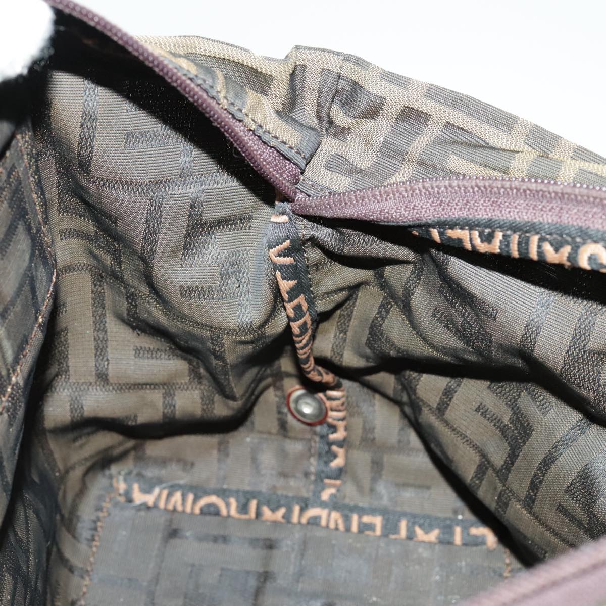 FENDI Zucca Canvas Hand Bag Brown Black Silver 95320