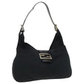 FENDI Mamma Baguette Shoulder Bag Nylon Leather Black Silver 95327