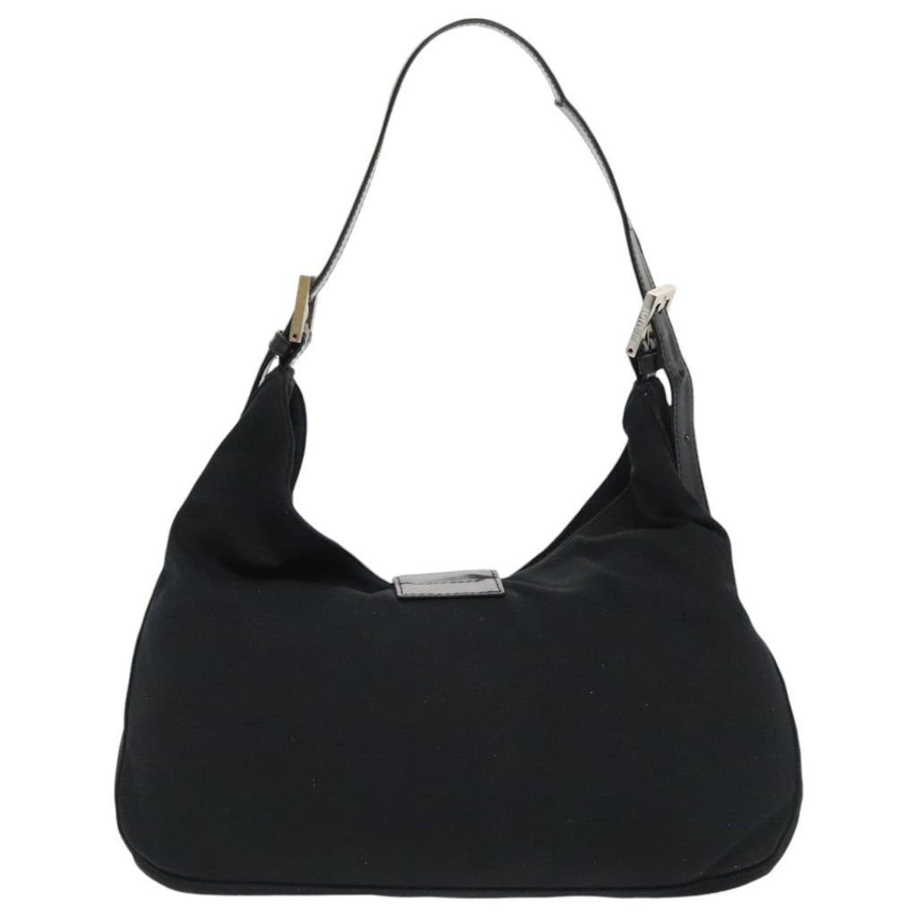 FENDI Mamma Baguette Shoulder Bag Nylon Leather Black Silver 95327