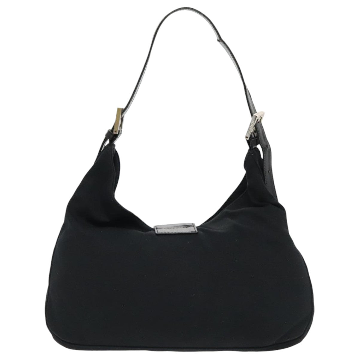 FENDI Mamma Baguette Shoulder Bag Nylon Leather Black Silver 95327
