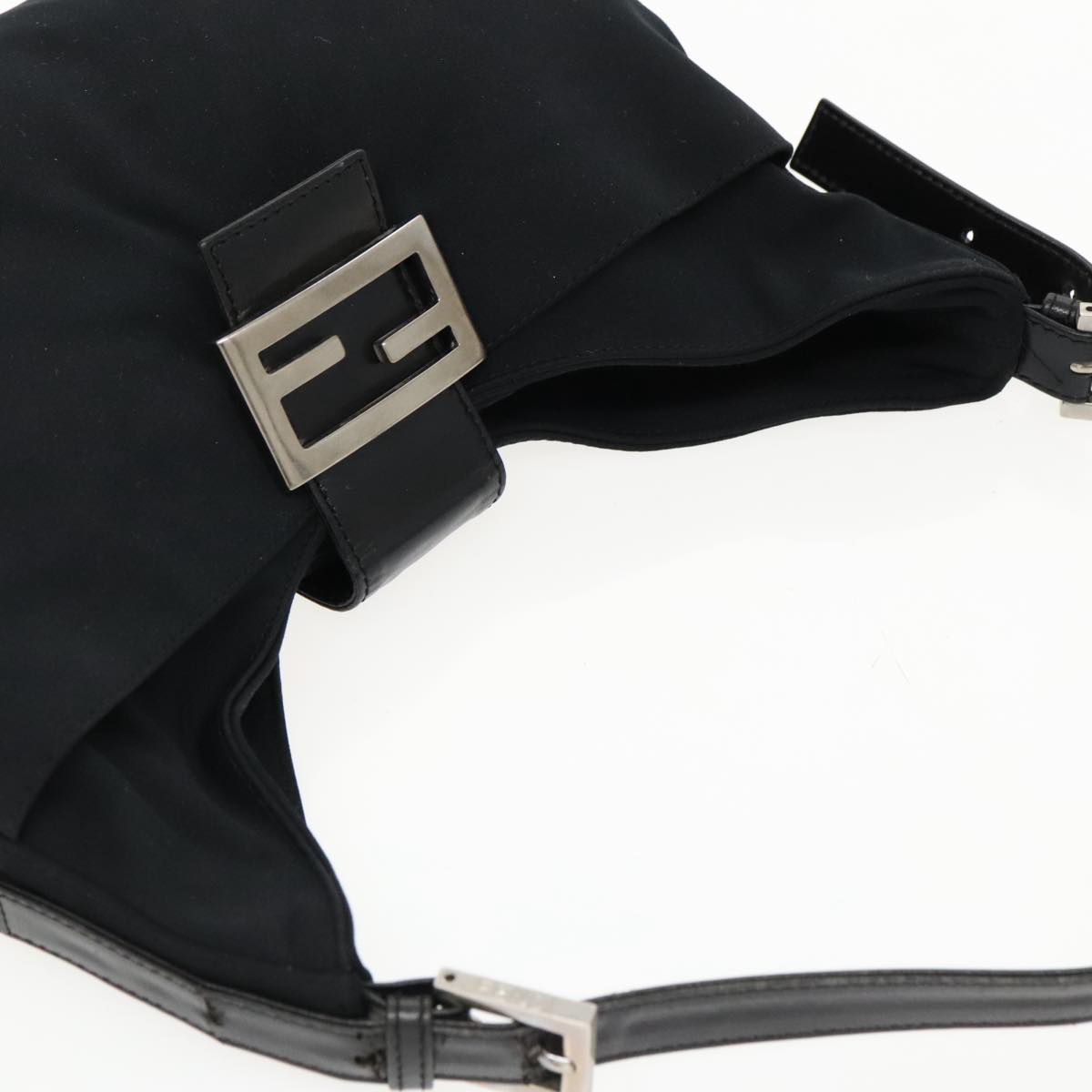 FENDI Mamma Baguette Shoulder Bag Nylon Leather Black Silver 95327