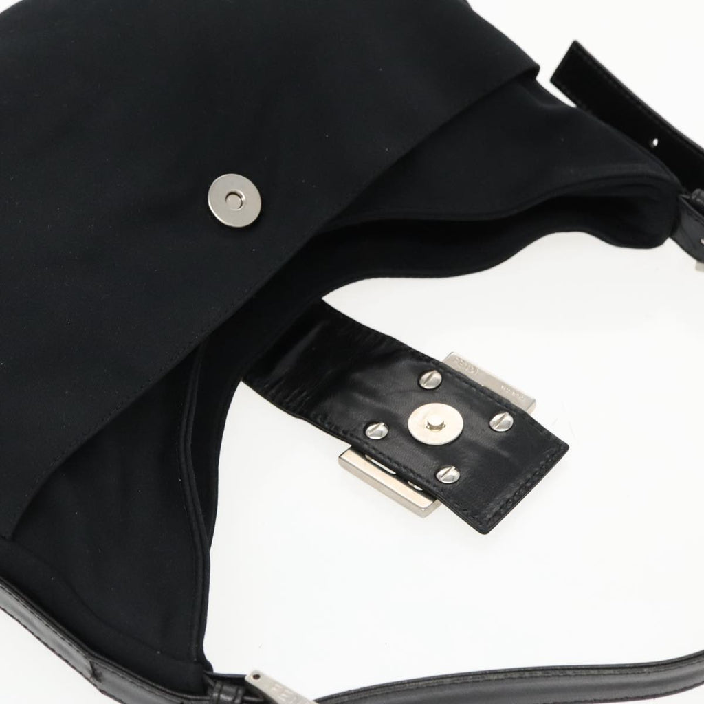 FENDI Mamma Baguette Shoulder Bag Nylon Leather Black Silver 95327
