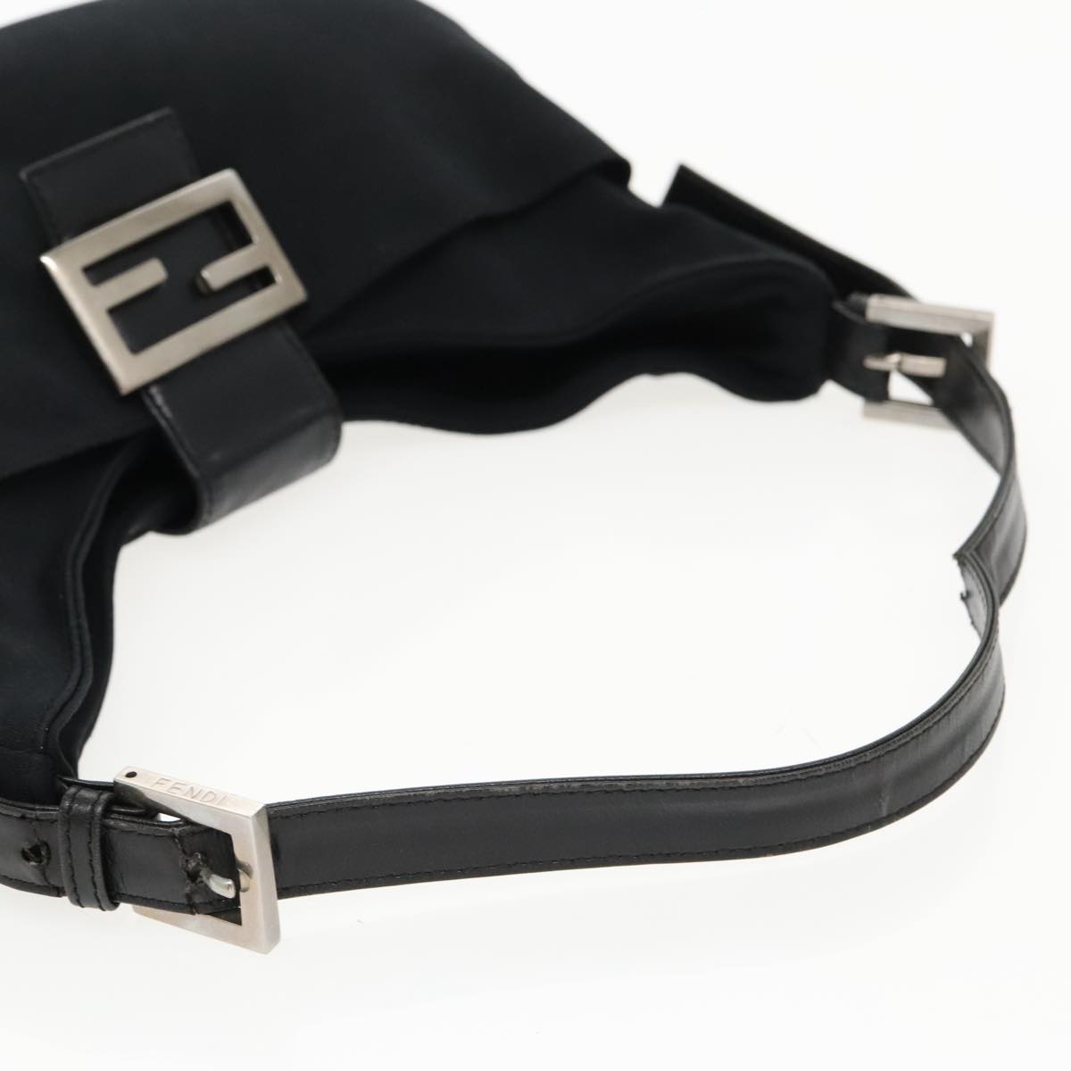 FENDI Mamma Baguette Shoulder Bag Nylon Leather Black Silver 95327