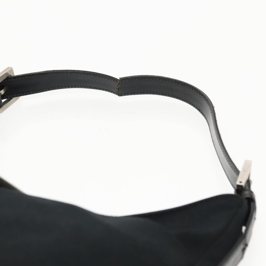 FENDI Mamma Baguette Shoulder Bag Nylon Leather Black Silver 95327