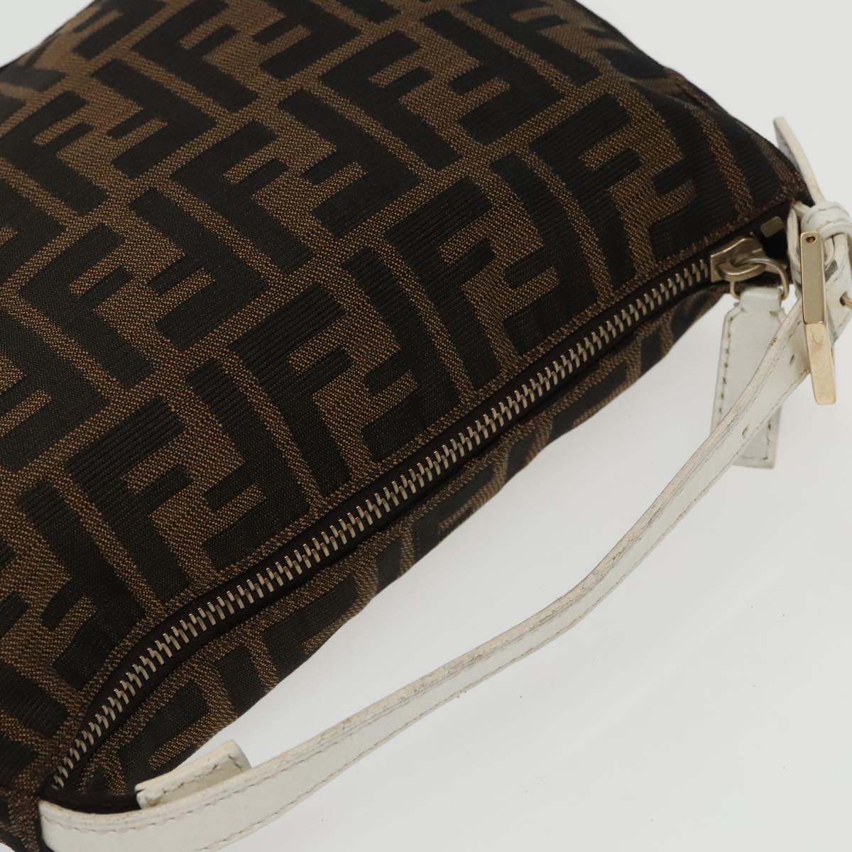 FENDI Zucca Canvas Hand Bag Brown White Gold 95333