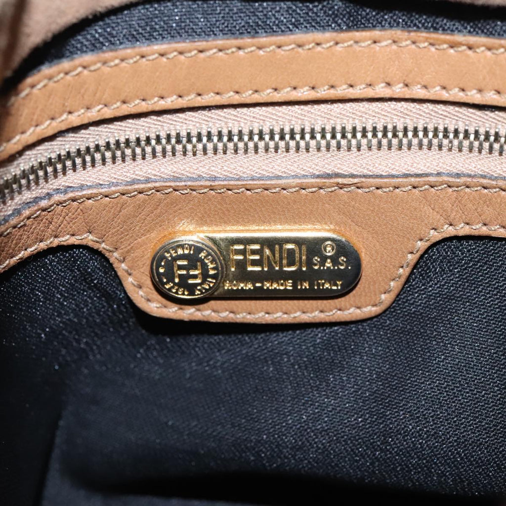 FENDI Mamma Baguette Shoulder Bag Suede Beige Gold 95344