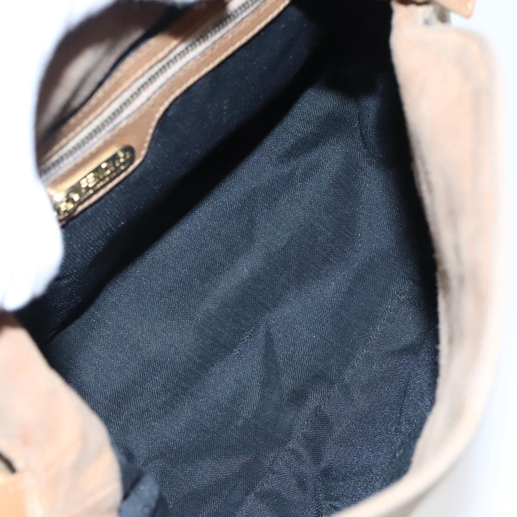 FENDI Mamma Baguette Shoulder Bag Suede Beige Gold 95344
