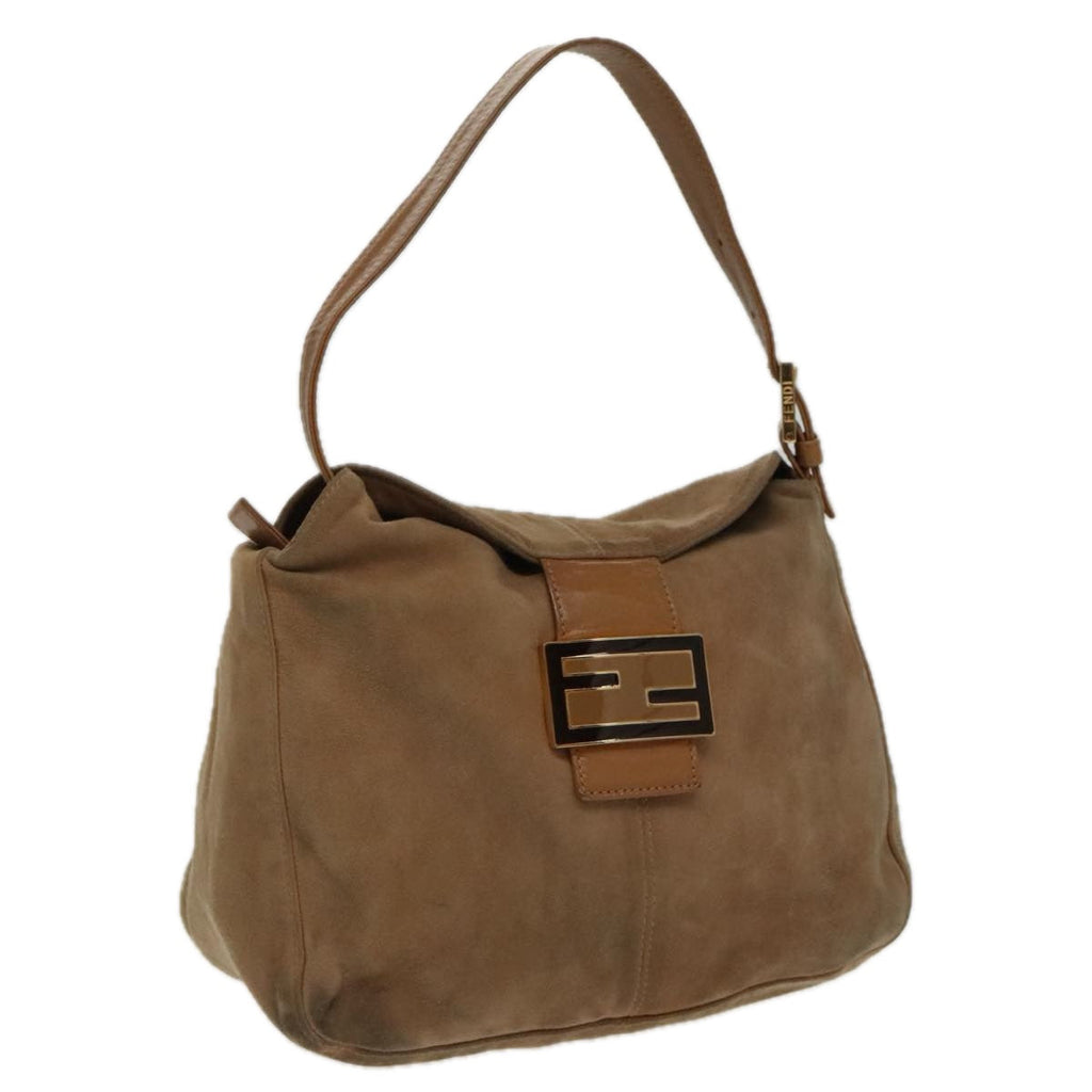 FENDI Mamma Baguette Shoulder Bag Suede Beige Gold 95344