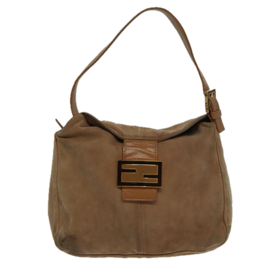 FENDI Mamma Baguette Shoulder Bag Suede Beige Gold 95344