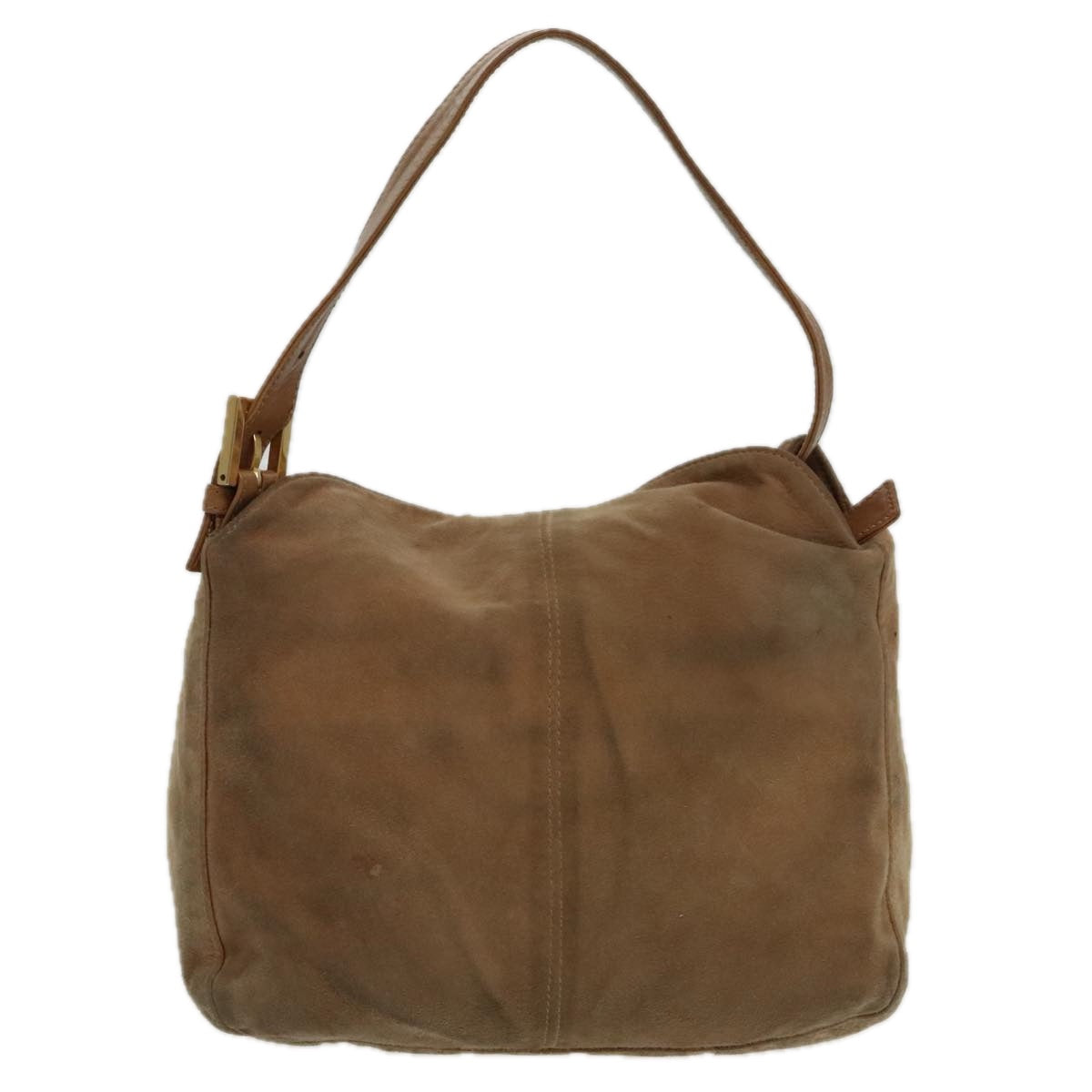 FENDI Mamma Baguette Shoulder Bag Suede Beige Gold 95344