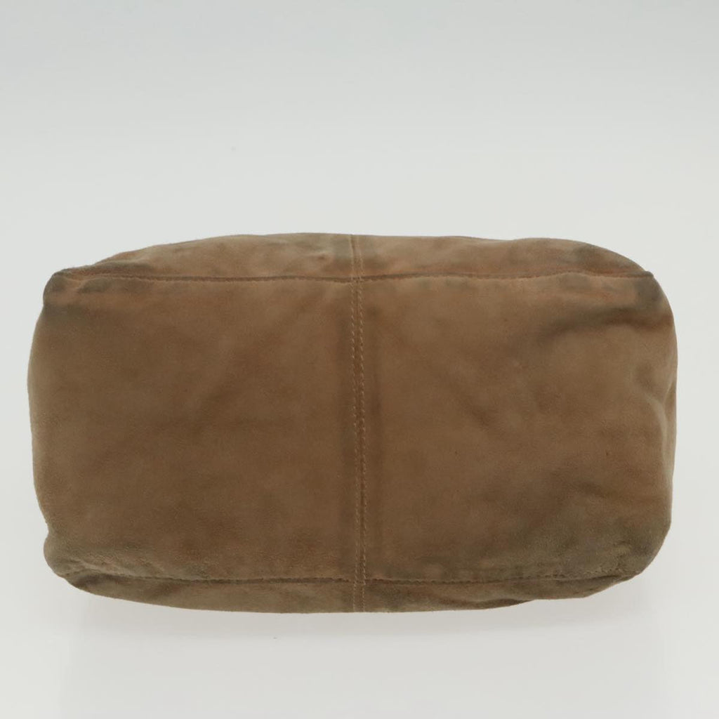 FENDI Mamma Baguette Shoulder Bag Suede Beige Gold 95344