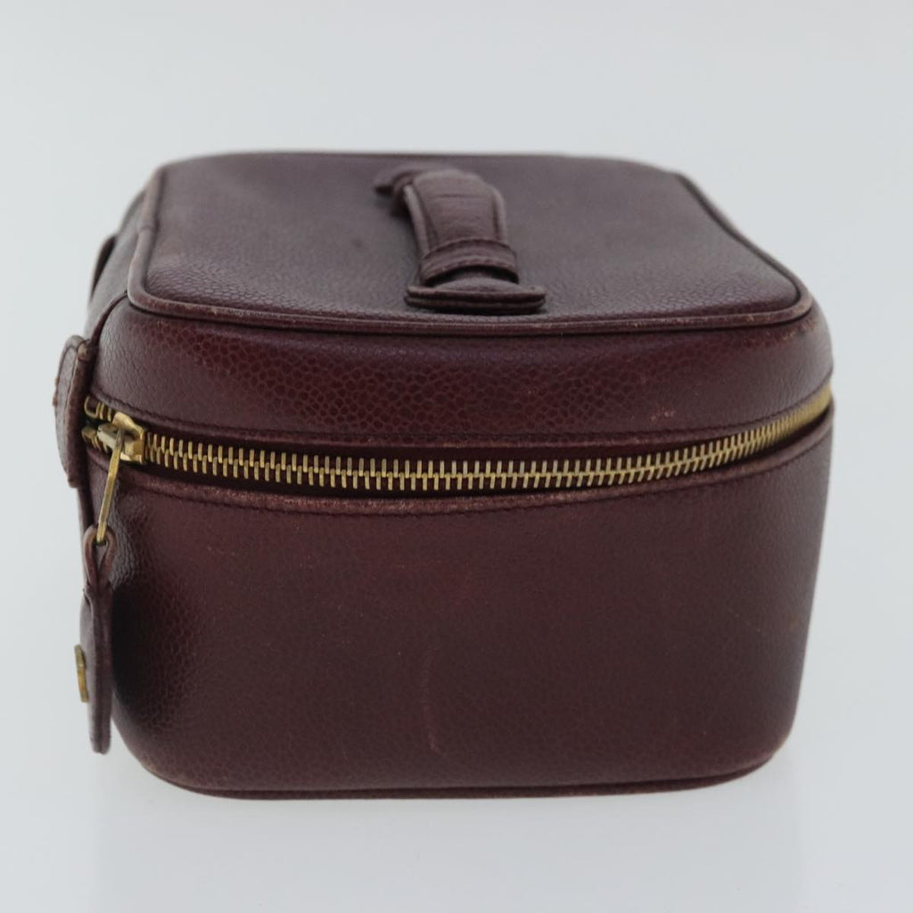 CHANEL Vanity COCO Mark Pouch Caviar Skin Wine Red Gold CC 95362