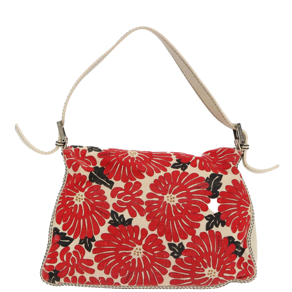 FENDI Mamma Baguette Shoulder Bag Canvas Leather Red White Silver 95392