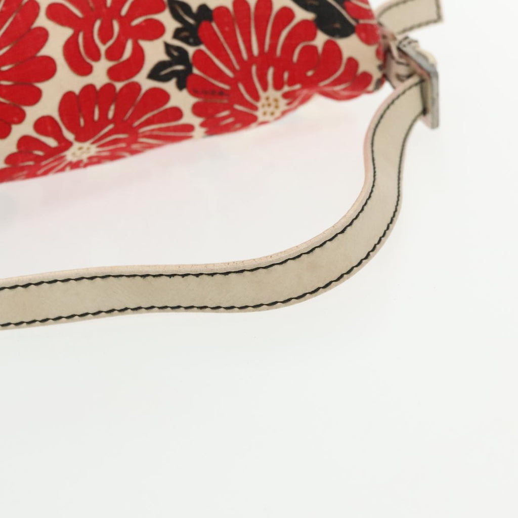 FENDI Mamma Baguette Shoulder Bag Canvas Leather Red White Silver 95392