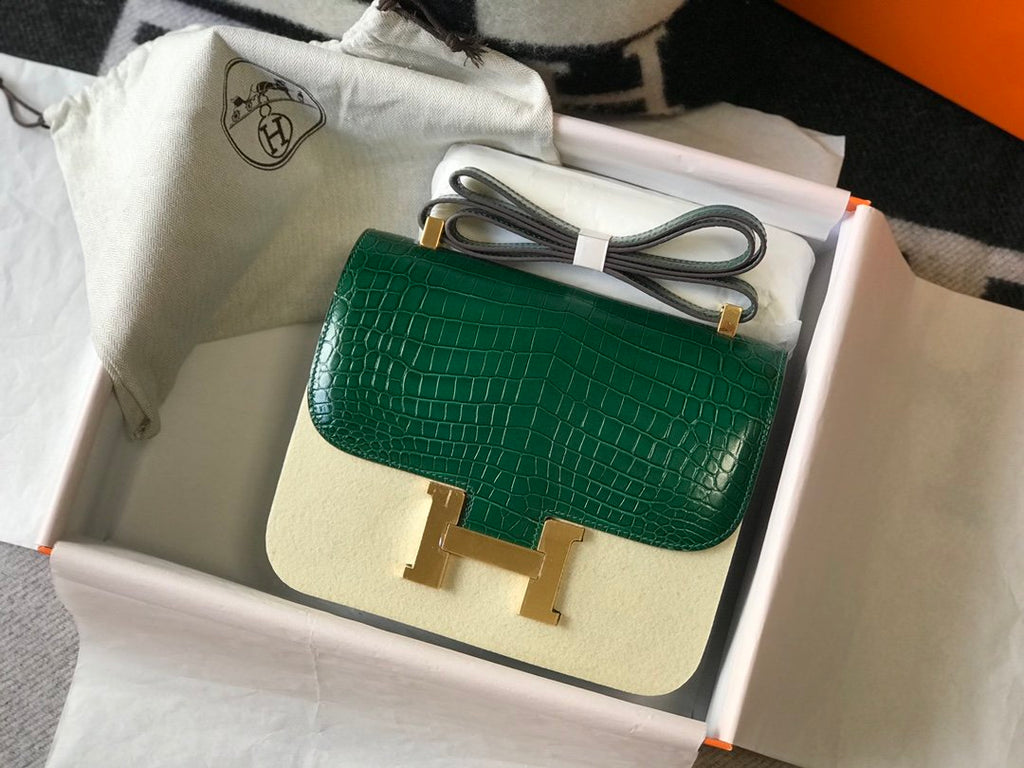 HM Constance 23 Pattern Crocodile Green For Women, Handbags, Shoulder Bag 9in/23cm