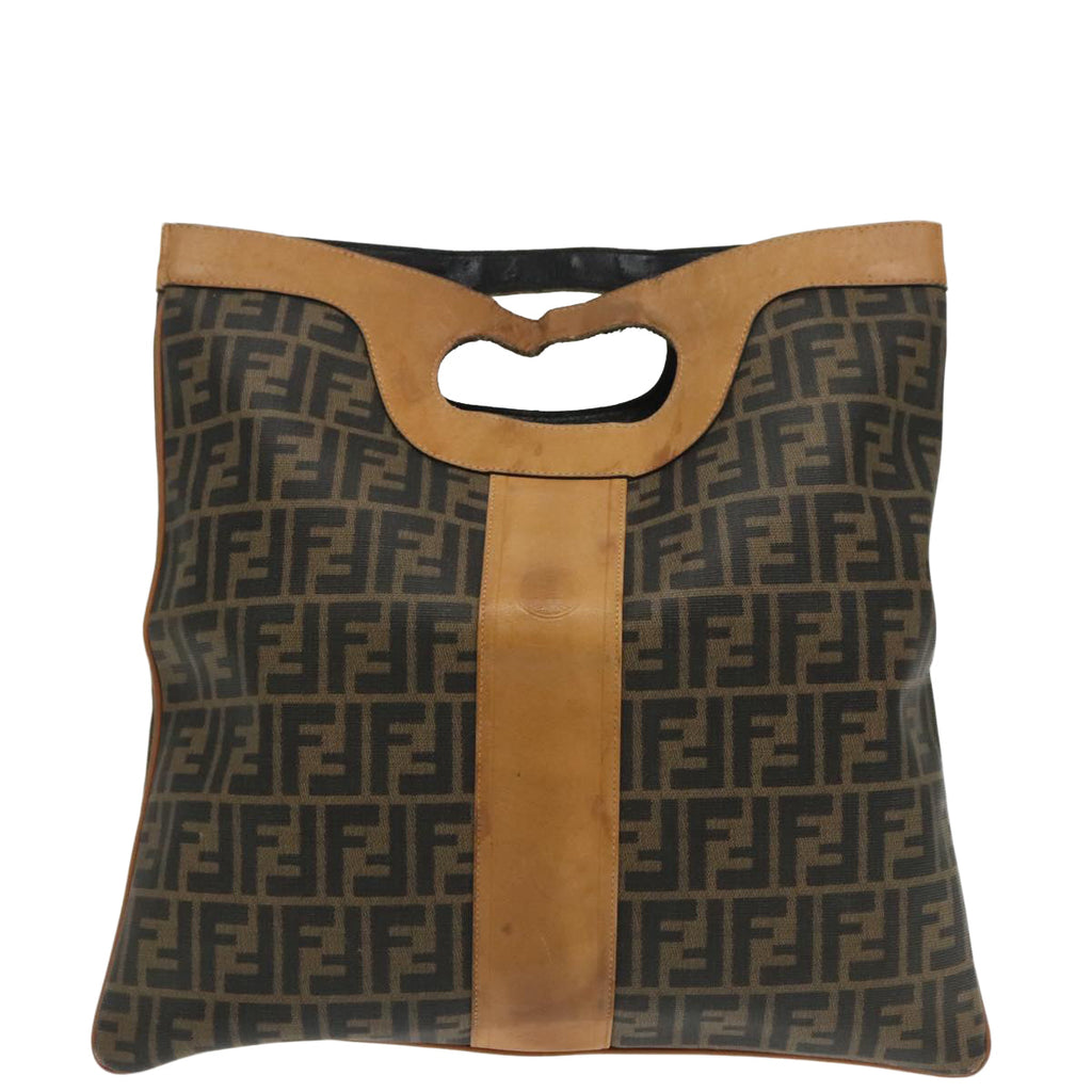FENDI Zucca Canvas Hand Bag Brown Black 95414