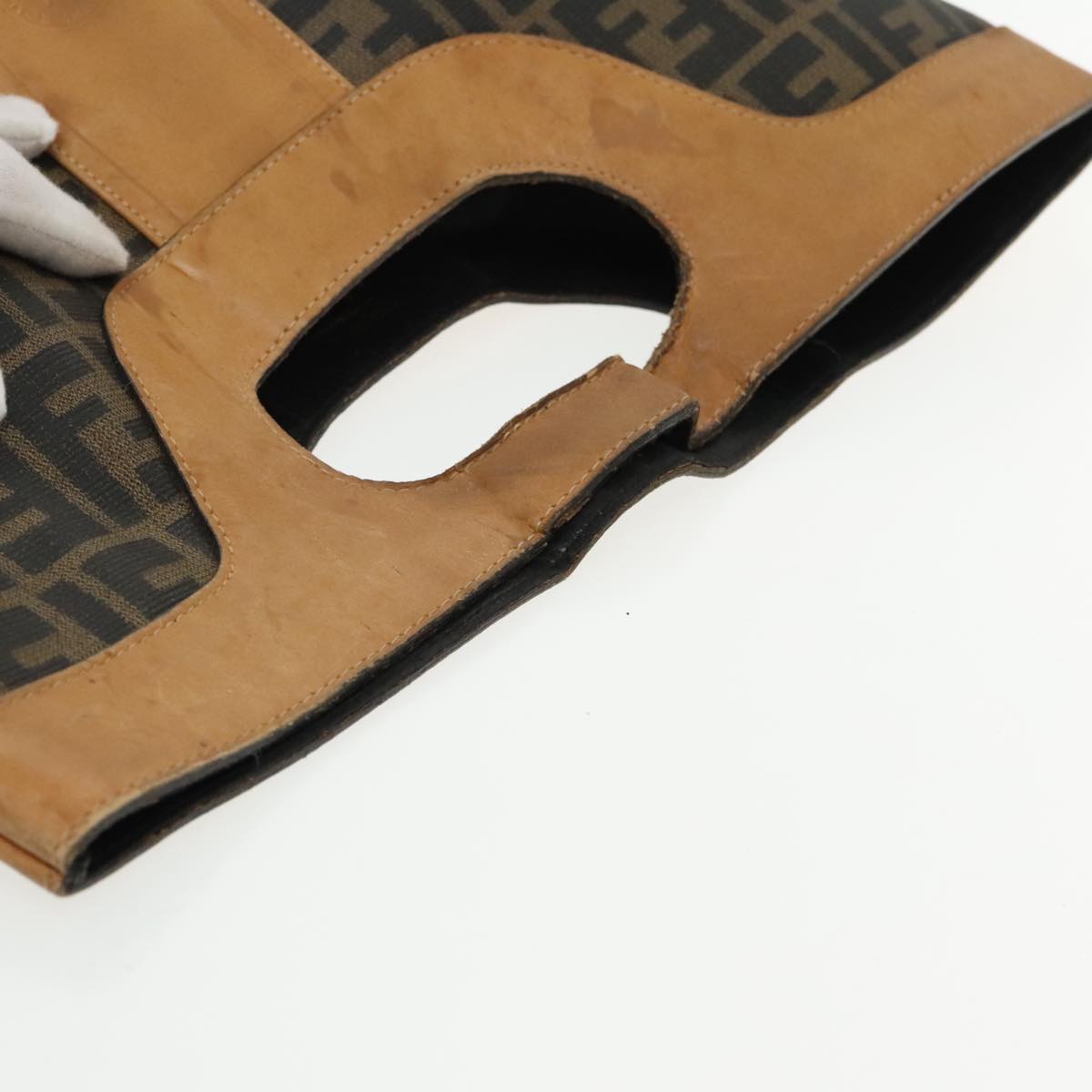 FENDI Zucca Canvas Hand Bag Brown Black 95414