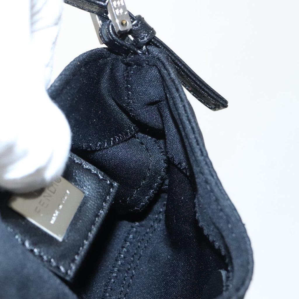 FENDI Mini Croissant Hand Bag Nylon Black Silver 95417
