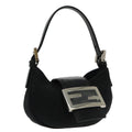 FENDI Mini Croissant Hand Bag Nylon Black Silver 95417