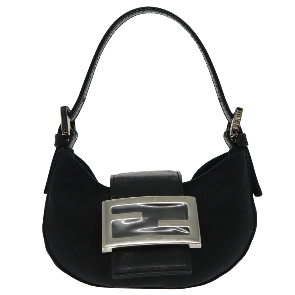 FENDI Mini Croissant Hand Bag Nylon Black Silver 95417