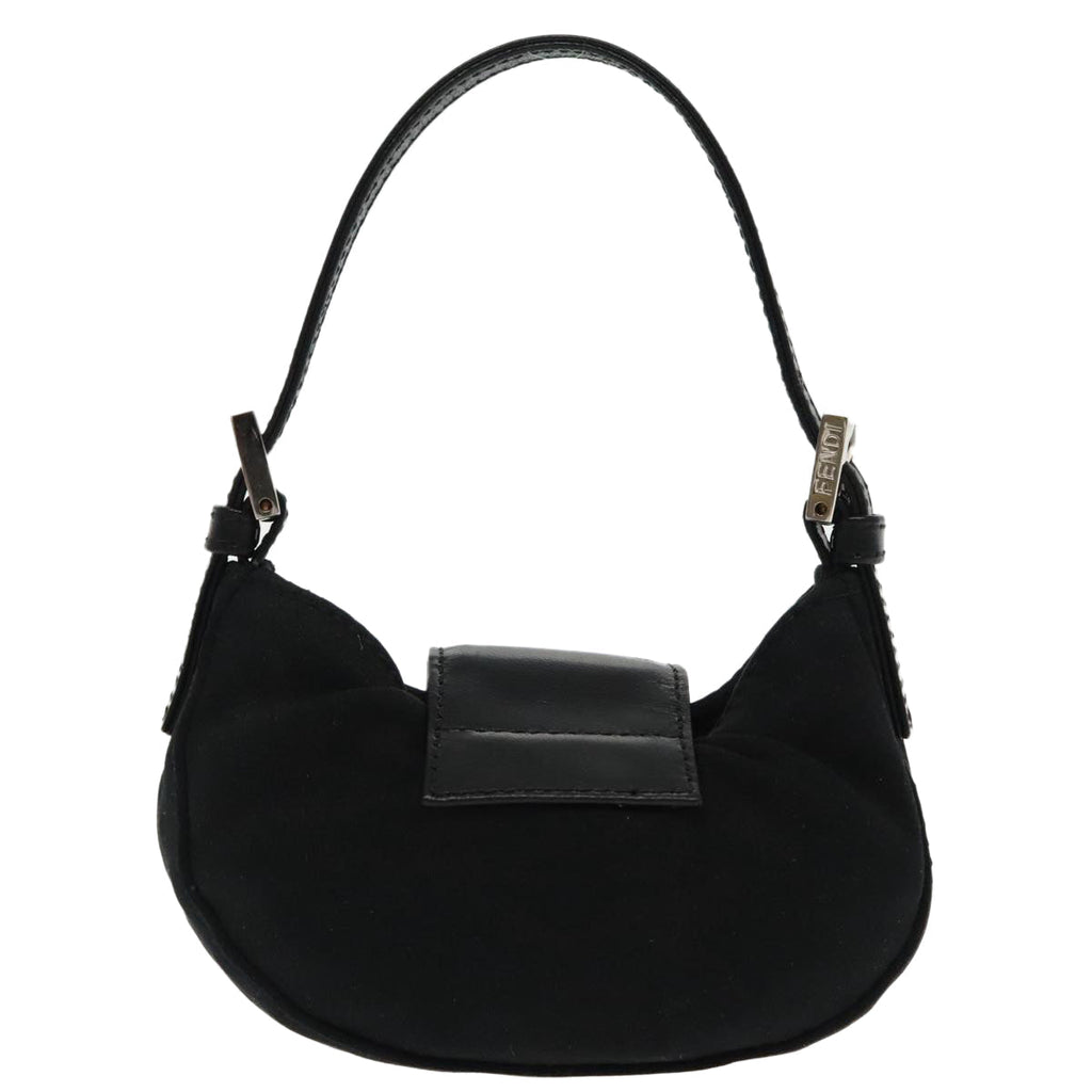 FENDI Mini Croissant Hand Bag Nylon Black Silver 95417
