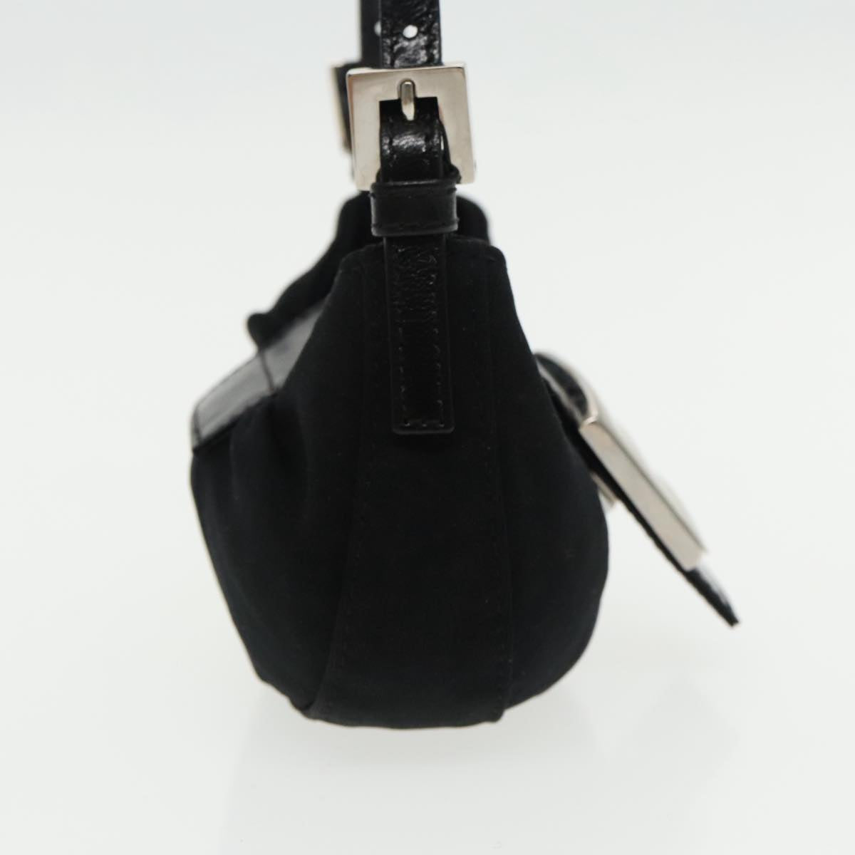 FENDI Mini Croissant Hand Bag Nylon Black Silver 95417