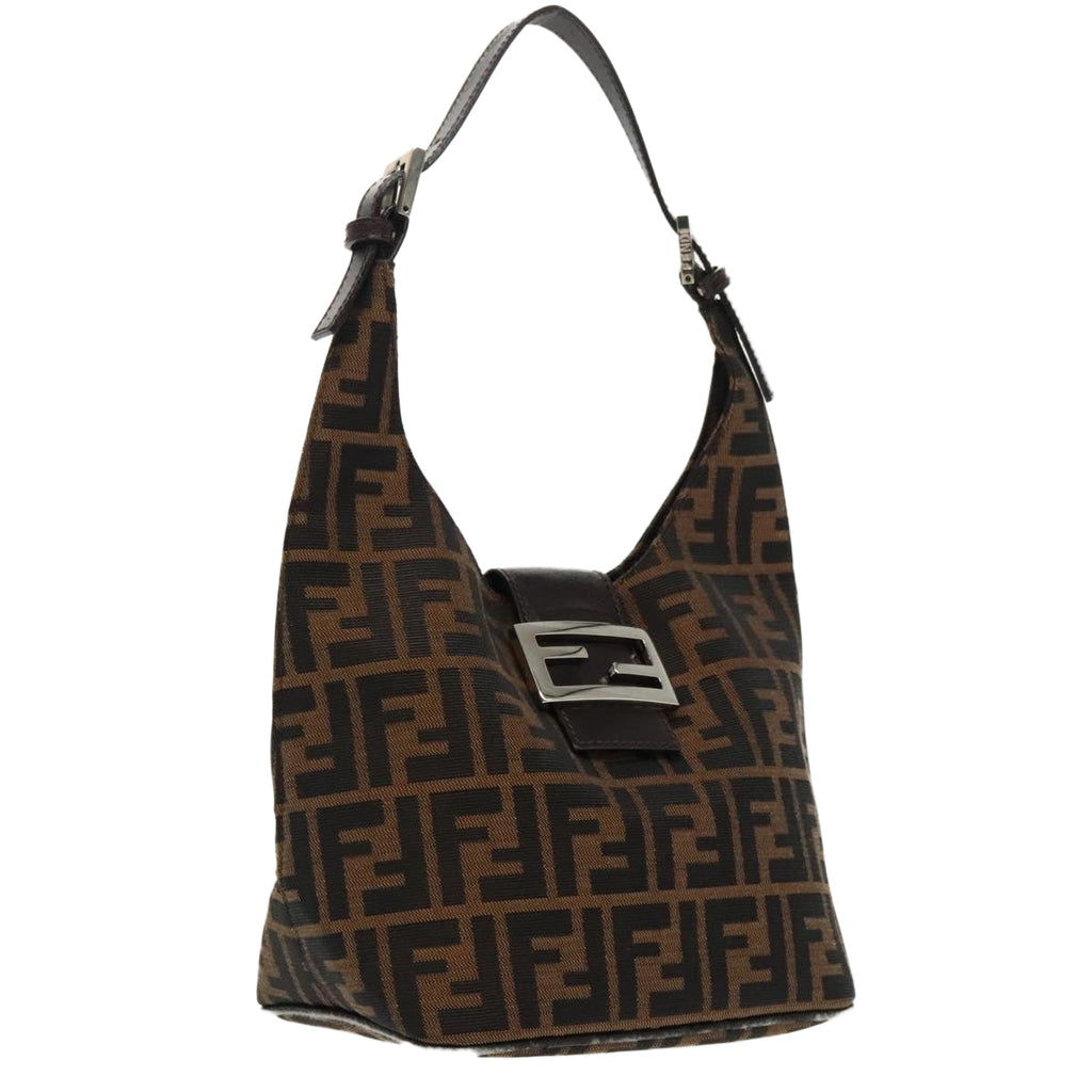 FENDI Zucca Canvas Mamma Baguette Shoulder Bag Brown Black Silver 95448