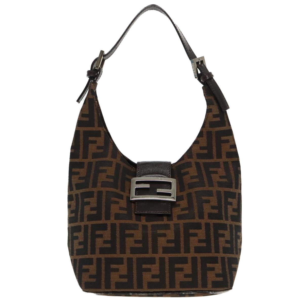 FENDI Zucca Canvas Mamma Baguette Shoulder Bag Brown Black Silver 95448