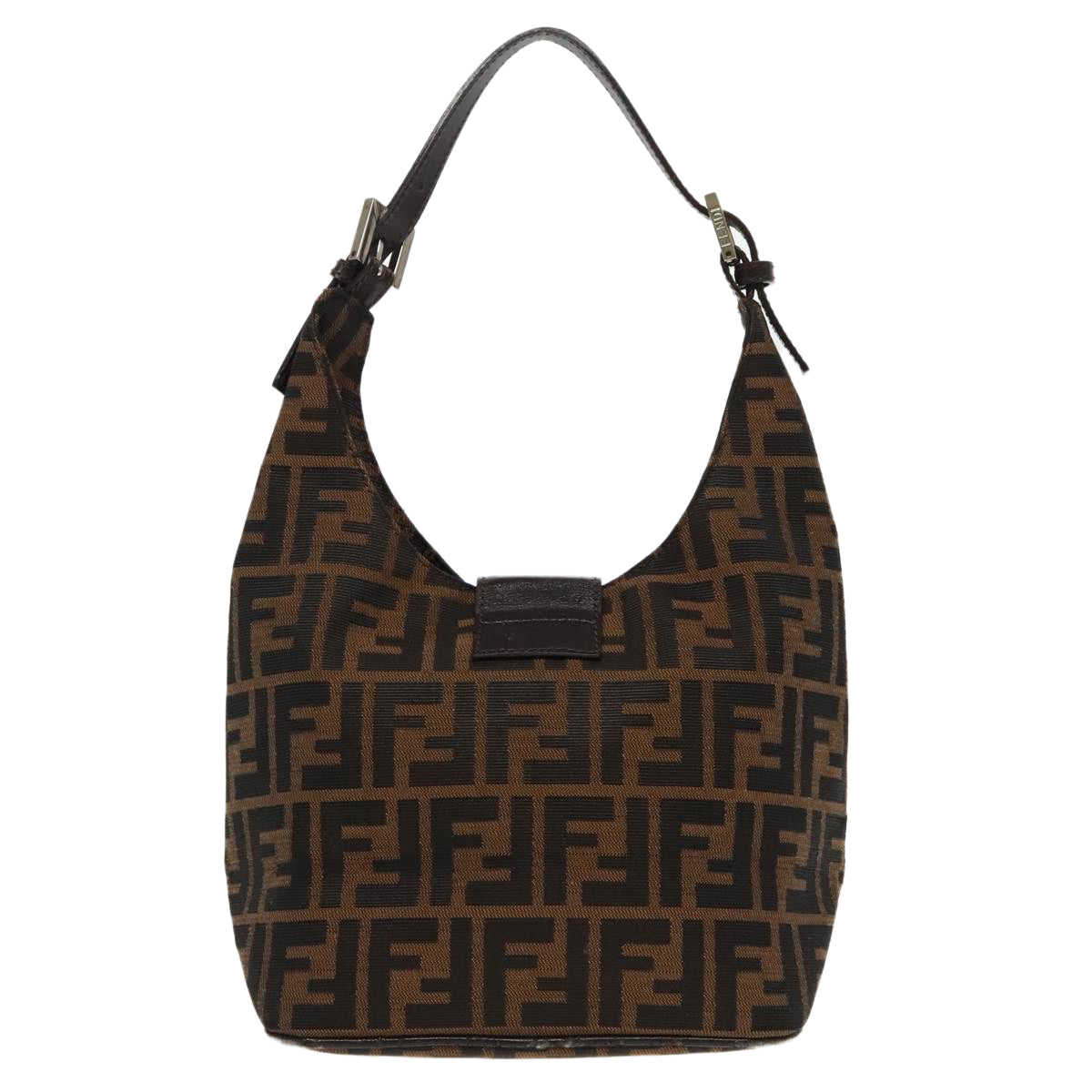FENDI Zucca Canvas Mamma Baguette Shoulder Bag Brown Black Silver 95448