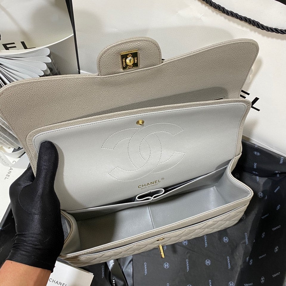 CHLLarge Classic Handbag Gold Hardware Grey For Women, Women’s Handbags, Shoulder Bags 11.8in/30cm