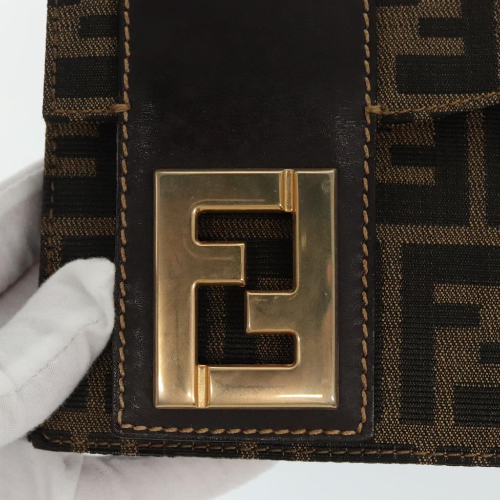 FENDI Zucca Canvas Shoulder Bag Brown Black gold 95519