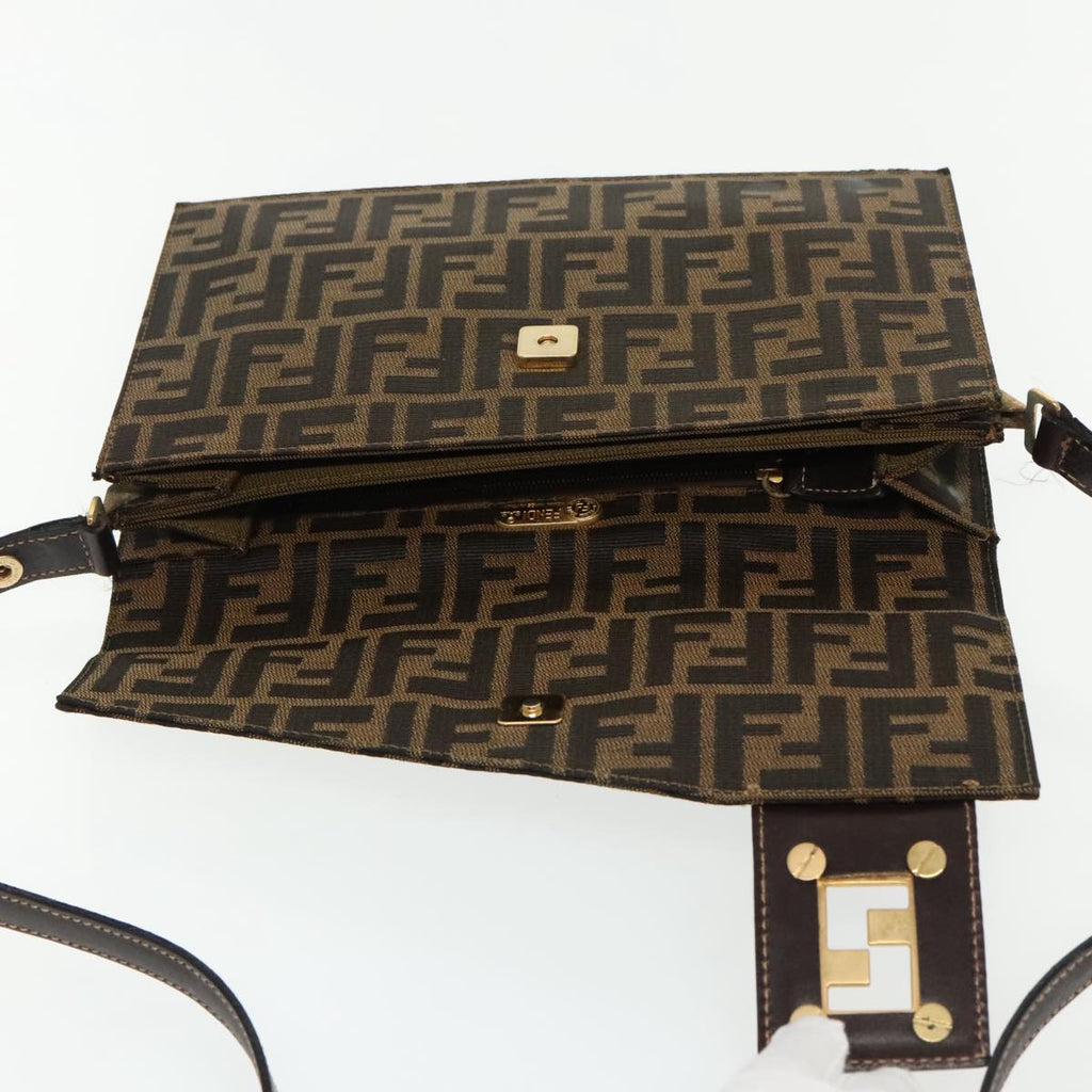 FENDI Zucca Canvas Shoulder Bag Brown Black gold 95519
