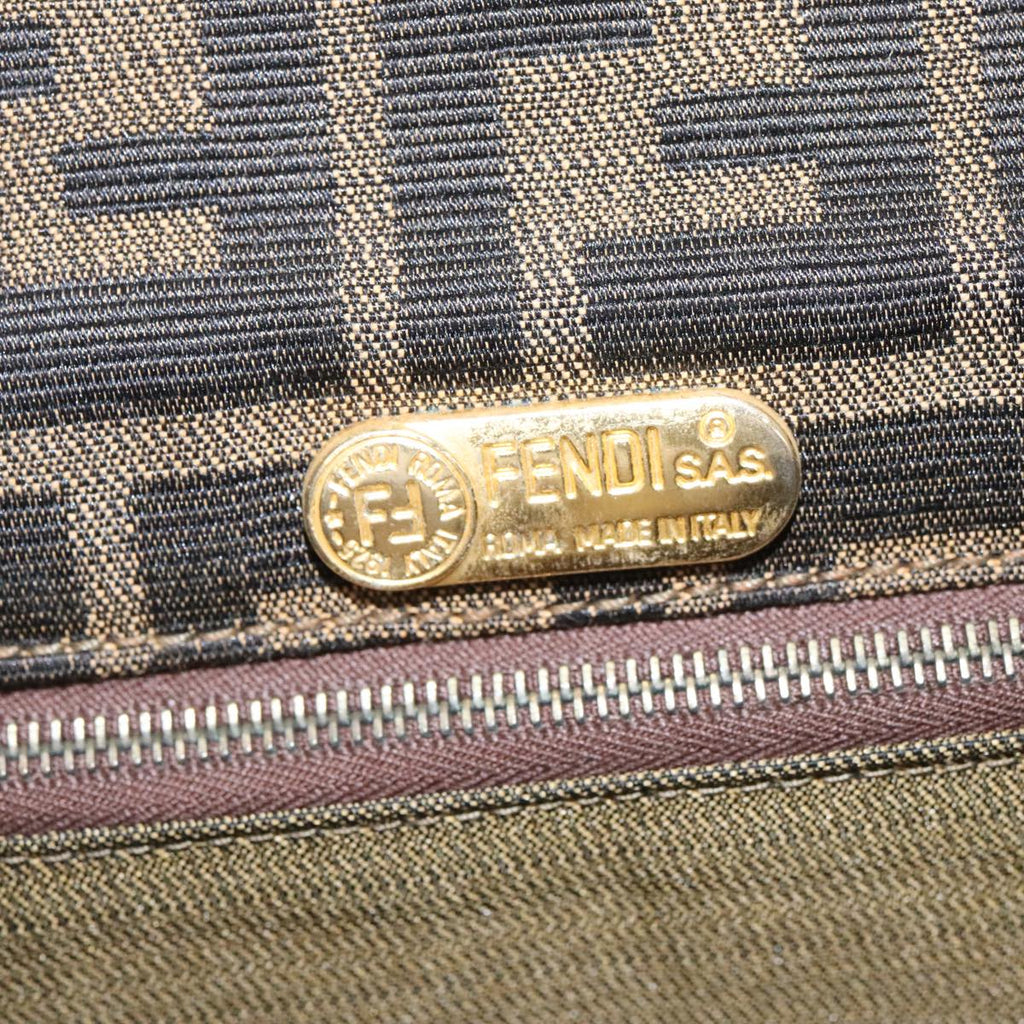 FENDI Zucca Canvas Shoulder Bag Brown Black gold 95519