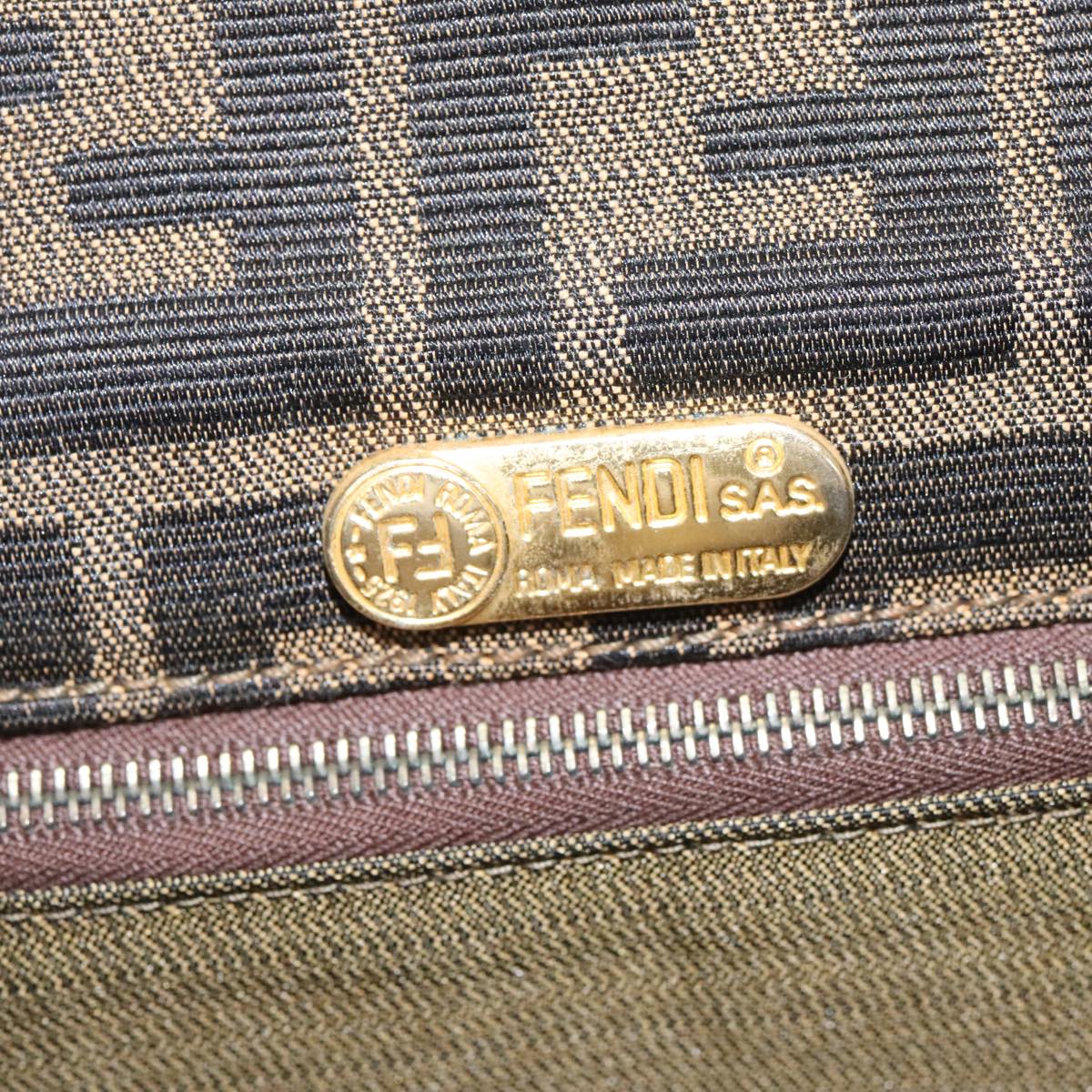 FENDI Zucca Canvas Shoulder Bag Brown Black gold 95519