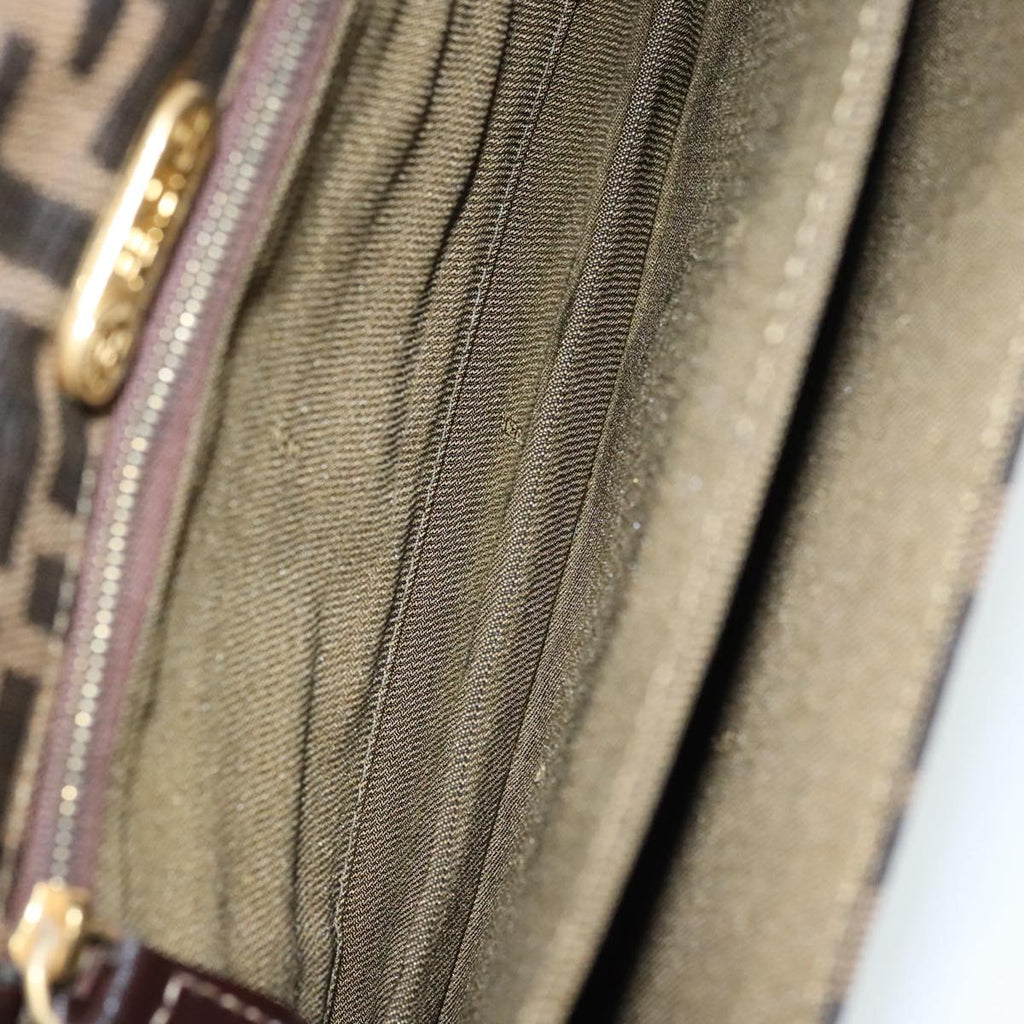 FENDI Zucca Canvas Shoulder Bag Brown Black gold 95519