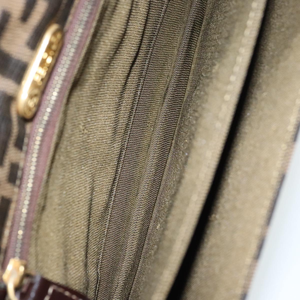 FENDI Zucca Canvas Shoulder Bag Brown Black gold 95519