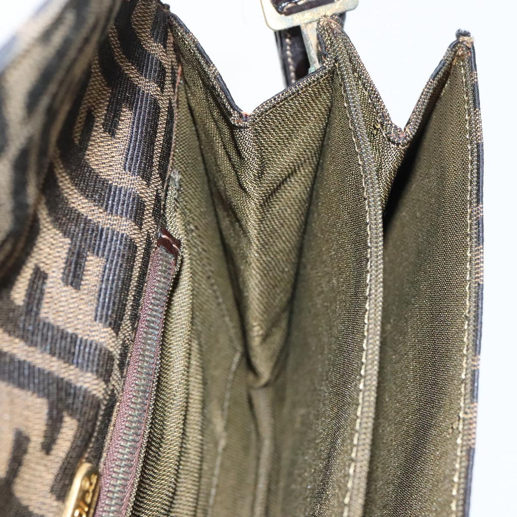 FENDI Zucca Canvas Shoulder Bag Brown Black gold 95519