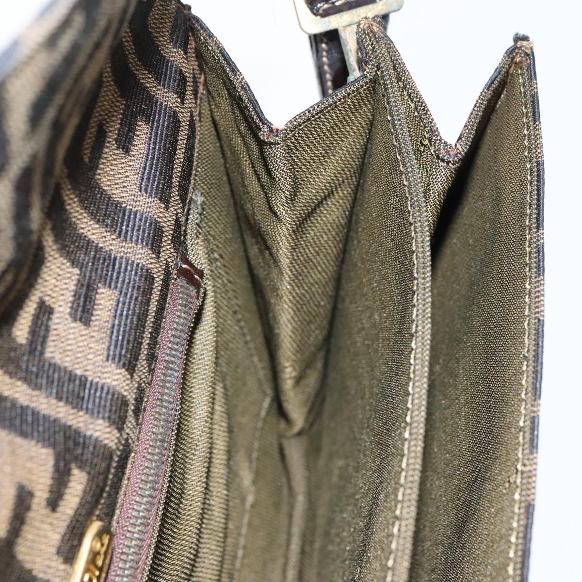 FENDI Zucca Canvas Shoulder Bag Brown Black gold 95519