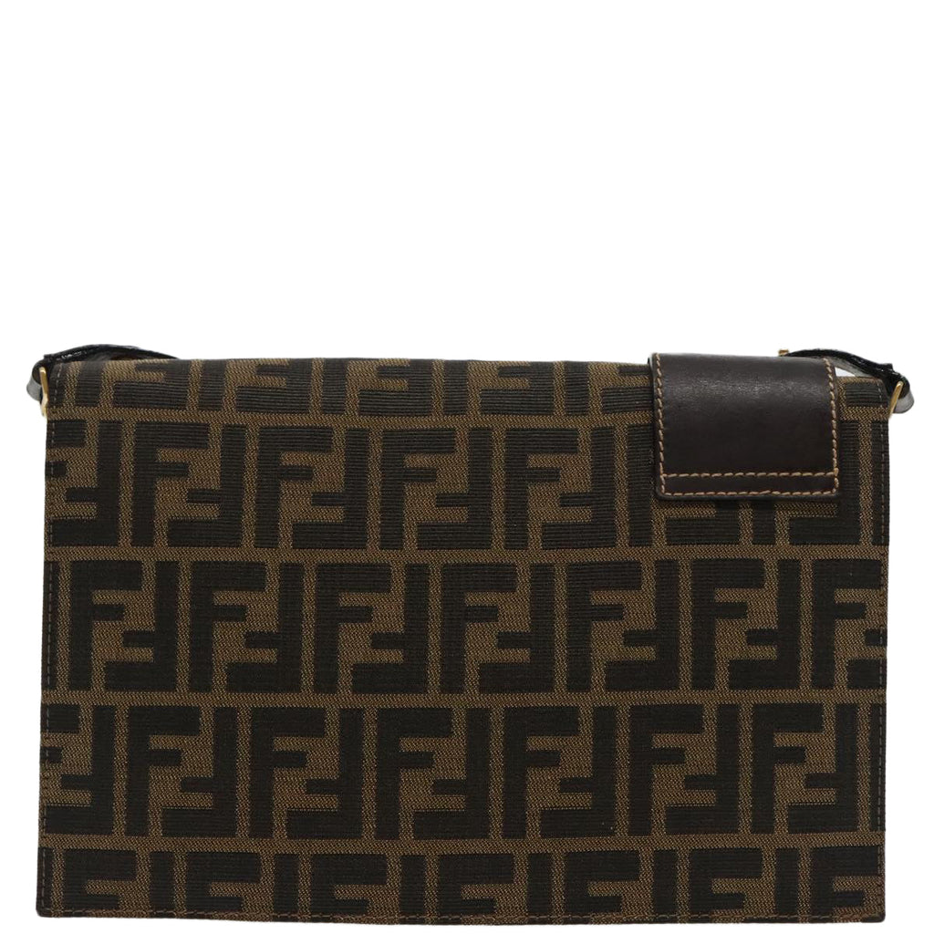 FENDI Zucca Canvas Shoulder Bag Brown Black gold 95519