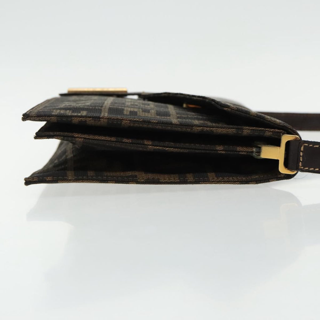 FENDI Zucca Canvas Shoulder Bag Brown Black gold 95519