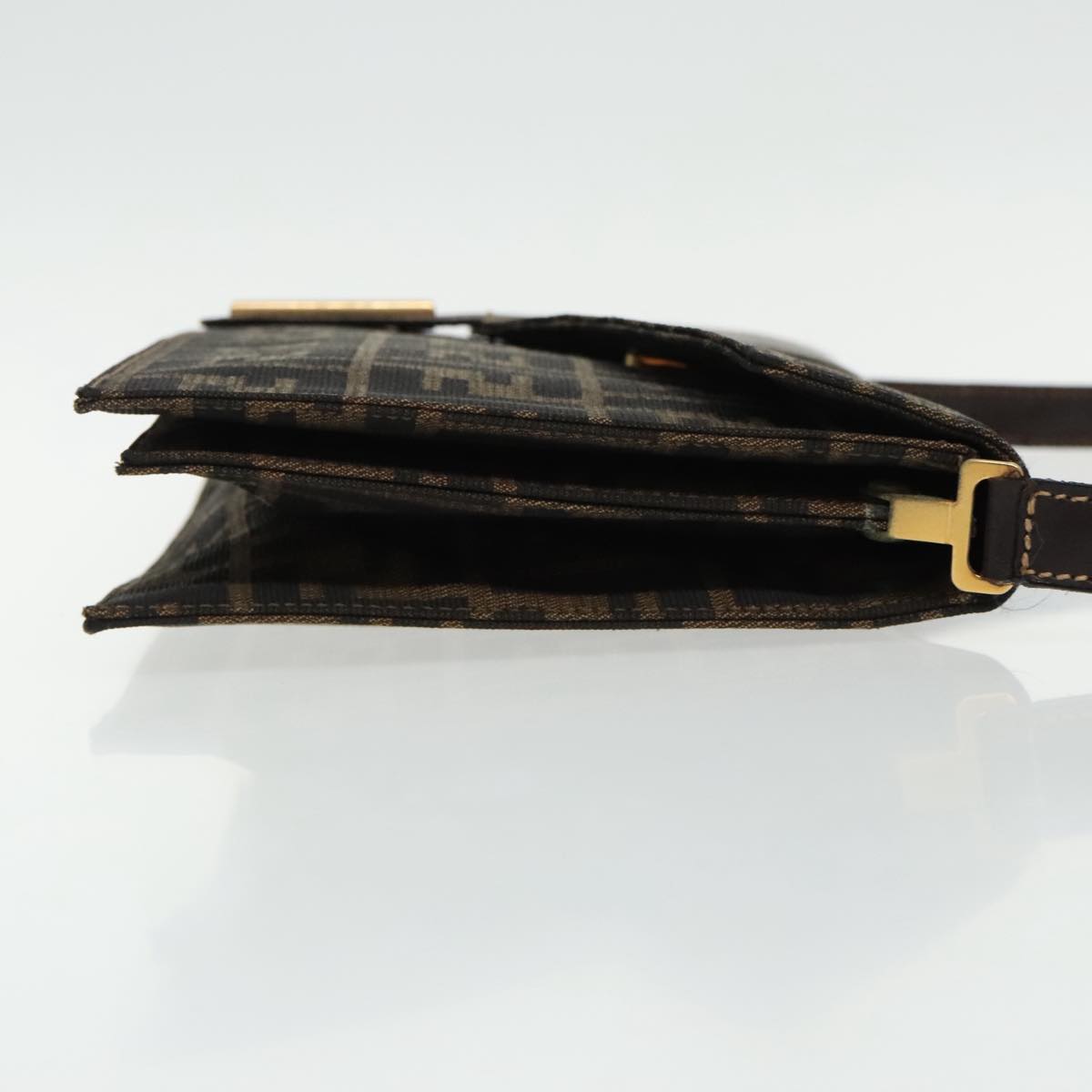 FENDI Zucca Canvas Shoulder Bag Brown Black gold 95519