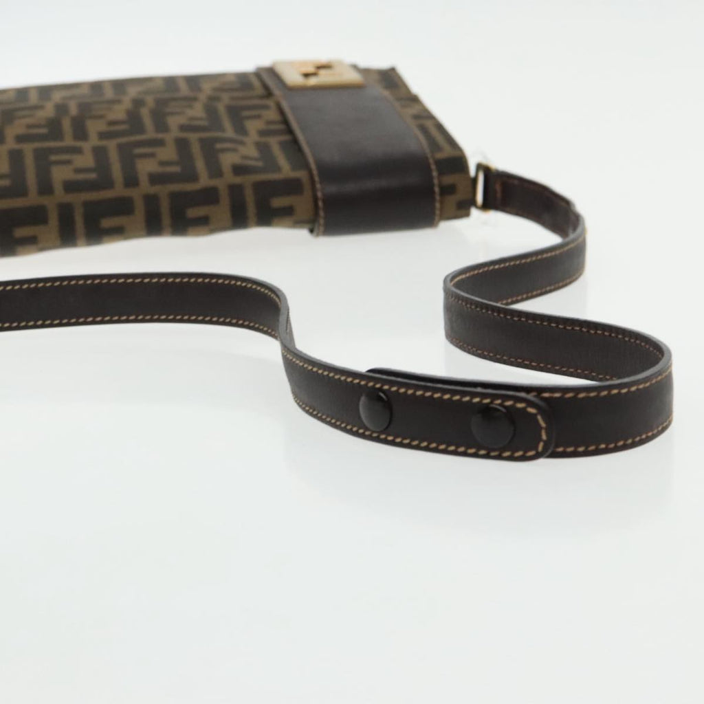 FENDI Zucca Canvas Shoulder Bag Brown Black gold 95519