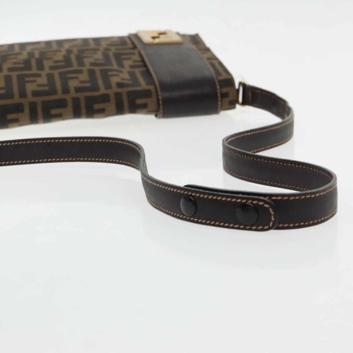 FENDI Zucca Canvas Shoulder Bag Brown Black gold 95519