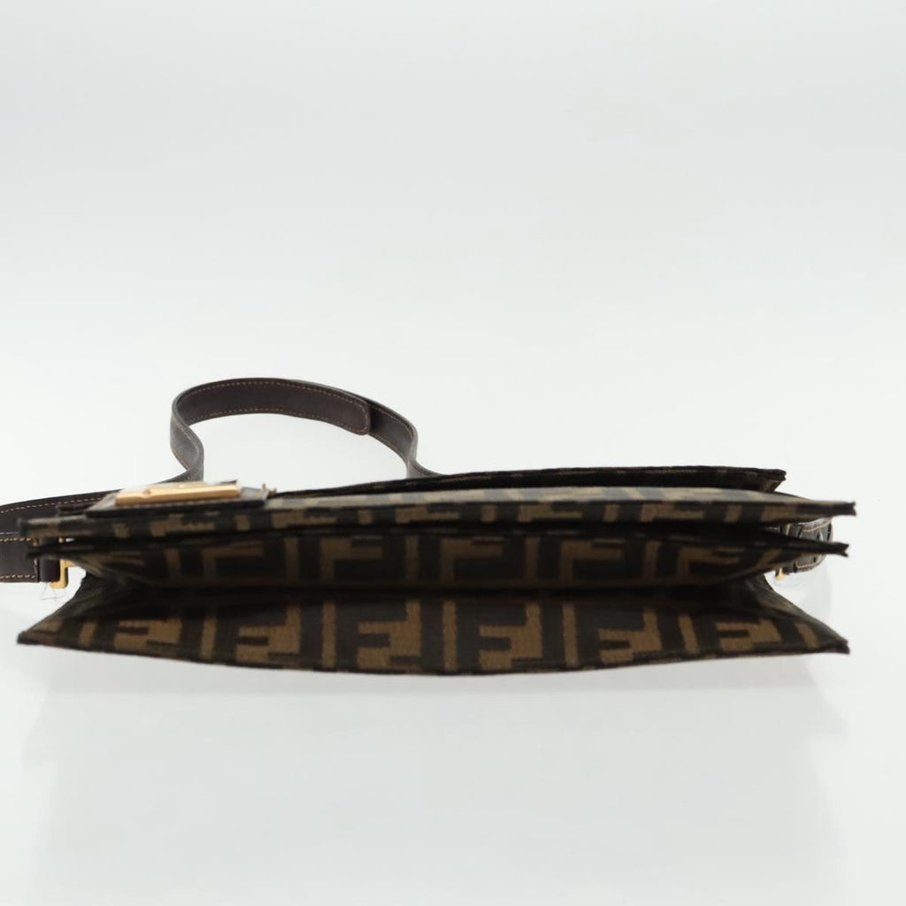 FENDI Zucca Canvas Shoulder Bag Brown Black gold 95519