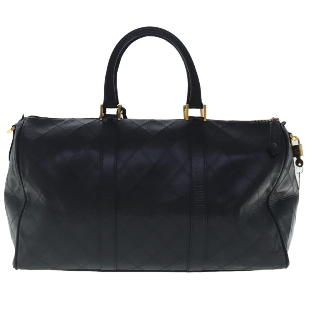 CHANEL Bicolore Boston Bag Leather Black Gold CC 95529